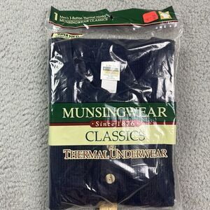 Munsingwear Classics Mens Large 42-44 Thermal Underwear Henley 3 Button Navy NWT